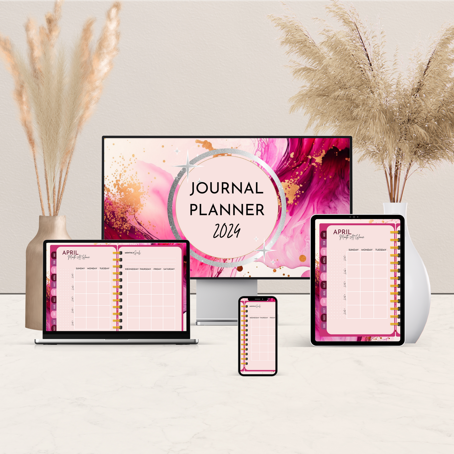 Digital Journal Planner Pink 2024 - Organise Easily